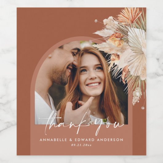 Terracotta botanische boogfoto moderne pampas wijn etiket (Enkel label)