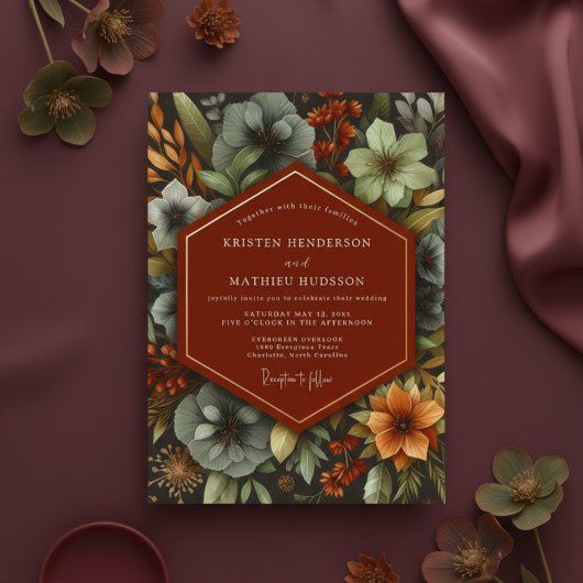 Terracotta Botanische Herfst Huwelijk Kaart