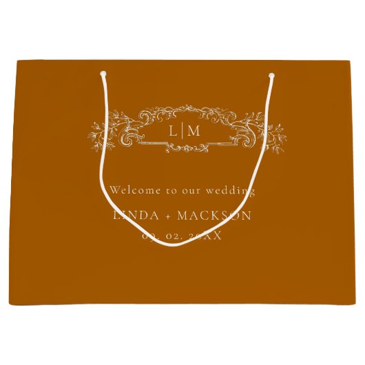 Terracotta botanische kam monogram bruiloft groot cadeauzakje (Voorkant)