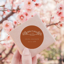 Terracotta botanische kam monogram bruiloft ronde sticker