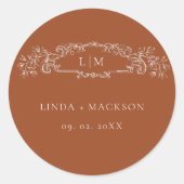 Terracotta botanische kam monogram bruiloft ronde sticker (Voorkant)