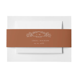 Terracotta botanische kam monogram bruiloft uitnodigingen wikkel
