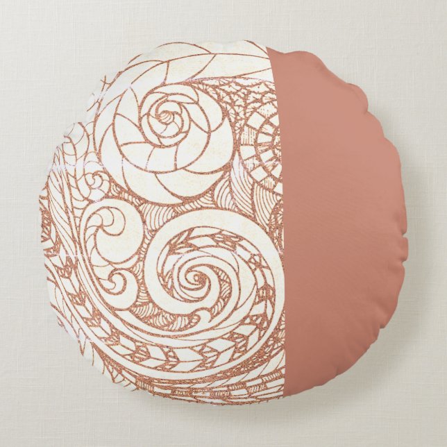 Terracotta botanische spiraal rond kussen (Voorkant)