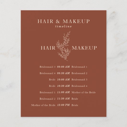 Terracotta Botanische Trouwdag Haar Make-up Tijd Flyer (Voorkant)