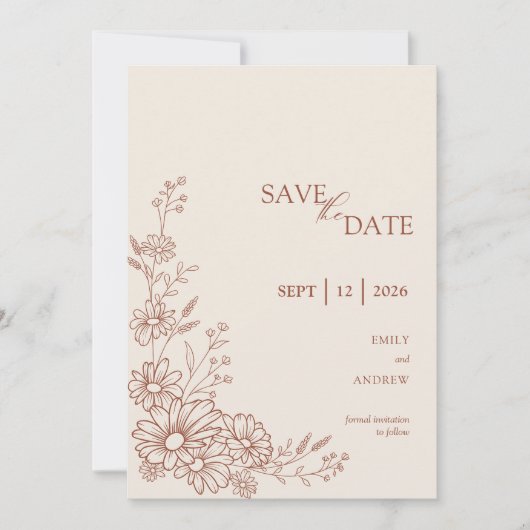 Terracotta Botanische Tuintje Bruiloft Save The Date (Voorkant)