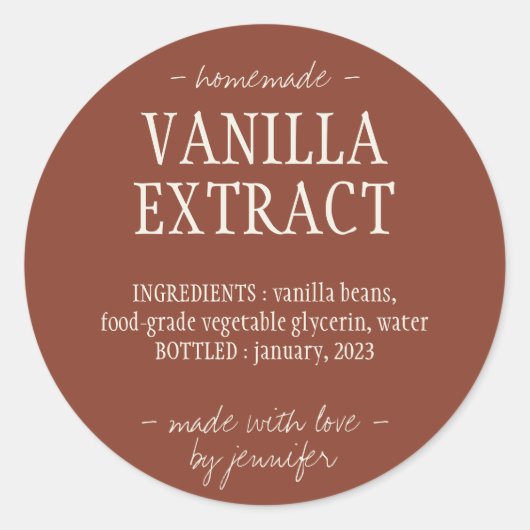 Terracotta Bottle Homemade drink Vanilla Extract Ronde Sticker (Voorkant)