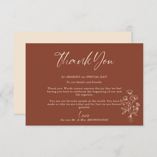 Terracotta Bouquet Herfst Boho Botanical Dank u we Informatiekaartje (Voorkant / Achterkant)