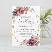 Terracotta Bourgogne Bloemen Goud Beige Herfst Bru Kaart (Staand voorkant)