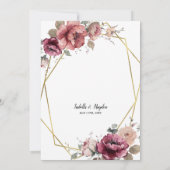 Terracotta Bourgogne Bloemen Goud Boho Herfst Brui Kaart (Achterkant)