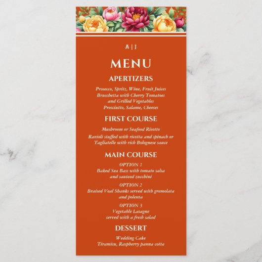 Terracotta Bourgogne Gele Bloemen Huwelijk Menu