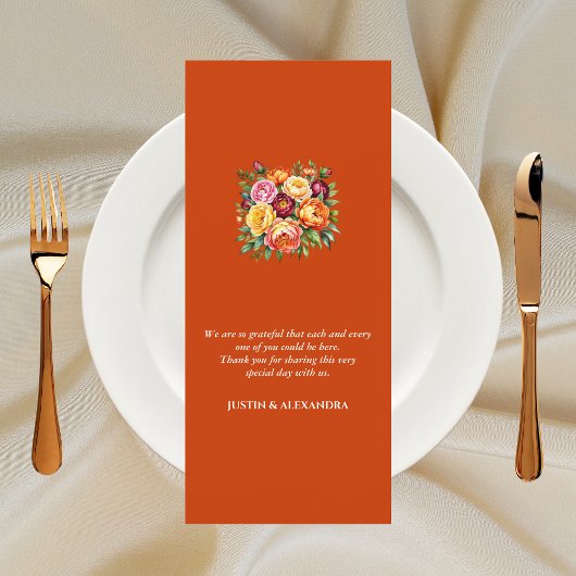 Terracotta Bourgogne Gele Bloemen Huwelijk Menu