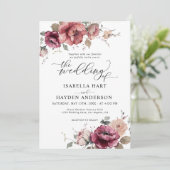 Terracotta Bourgogne Herfst Floral Boho Bruiloft Kaart (Staand voorkant)