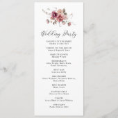 Terracotta Bourgondië Aardse Herfst Bloemenbruilof Programmakaart (Achterkant)