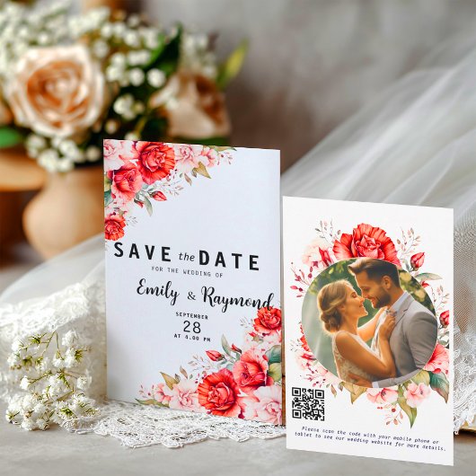 Terracotta Bourgondië Blush Bloemencode QR Wedding Save The Date