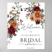 Terracotta Bourgondië Floral Vrijgezellenfeest Wel Poster (Voorkant)