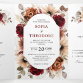 Terracotta Bourgondië Mauve Bloem Geometrische Tro Drieluik Aankondiging (Binnenkant midden)