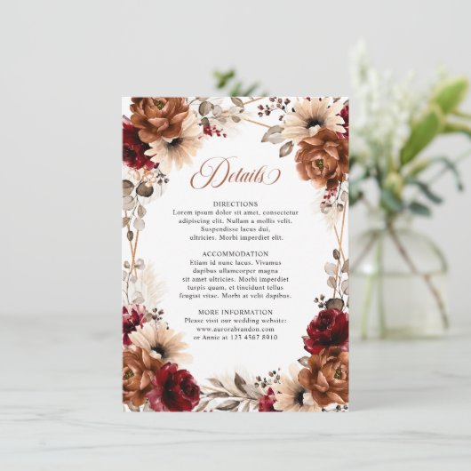 Terracotta Bourgondië Mauve Bloem Geometrische Tro Informatiekaartje (Staand voorkant)