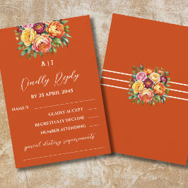 Terracotta Bourgondische pioen Rozen Floral Weddin RSVP Kaartje