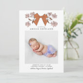 Terracotta Bow Baby Foto Geboorteaankondiging Aankondiging (Staand voorkant)