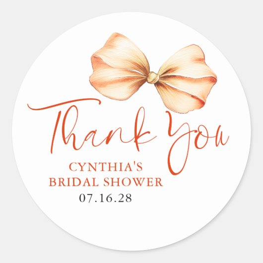 Terracotta Bow Favors Thank You  Ronde Sticker (Voorkant)