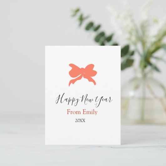 Terracotta bow happy new year name year boho retro briefkaart (Staand voorkant)