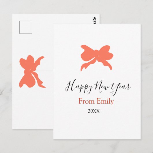 Terracotta bow happy new year name year boho retro briefkaart (Voorkant / Achterkant)