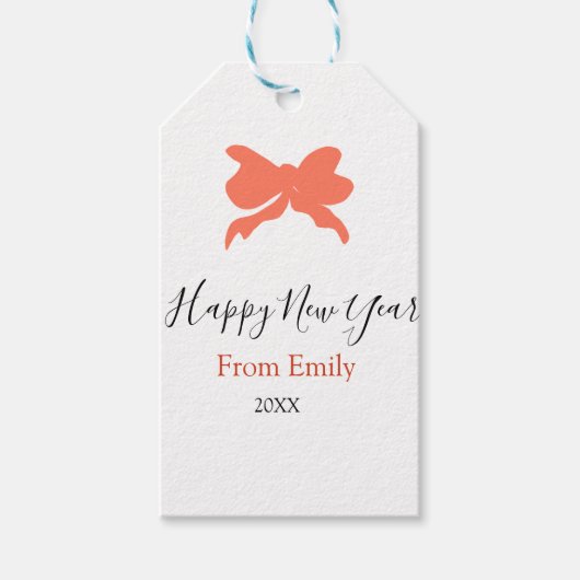 Terracotta bow happy new year name year boho retro cadeaulabel (Voorkant)