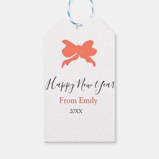 Terracotta bow happy new year name year boho retro cadeaulabel (Achterkant)