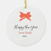 Terracotta bow happy new year name year boho retro keramisch ornament (Voorkant)