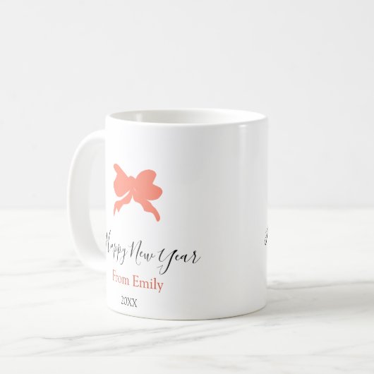 Terracotta bow happy new year name year boho retro koffiemok (Voorkant links)