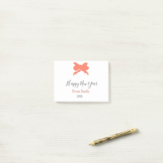 Terracotta bow happy new year name year boho retro post-it® notes (Op bureau)