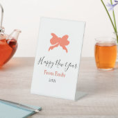 Terracotta bow happy new year name year boho retro reclamebord met voetstuk (Insitu)