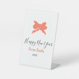 Terracotta bow happy new year name year boho retro reclamebord met voetstuk