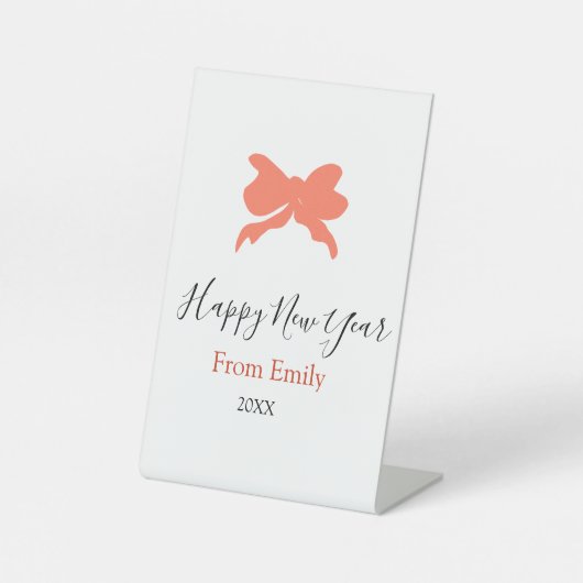 Terracotta bow happy new year name year boho retro reclamebord met voetstuk (Voorkant)