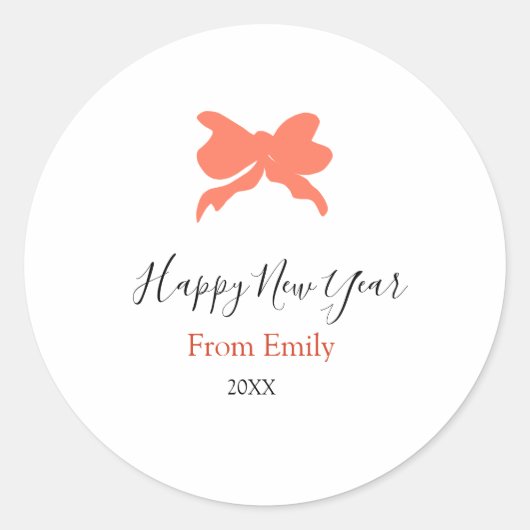 Terracotta bow happy new year name year boho retro ronde sticker (Voorkant)