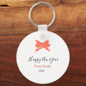 Terracotta bow happy new year name year boho retro sleutelhanger (Voorkant)