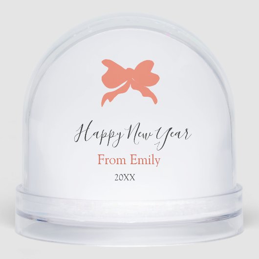 Terracotta bow happy new year name year boho retro sneeuwbol (Voorkant)