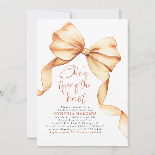 Terracotta Bow She's Tying the Knot Bridal Shower Kaart (Voorkant)