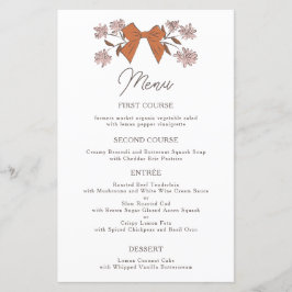 Terracotta Bows Flower Wedding Dinner Menu