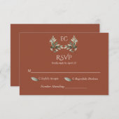 Terracotta Branch Monogram Wedding RSVP Kaartje (Voorkant / Achterkant)