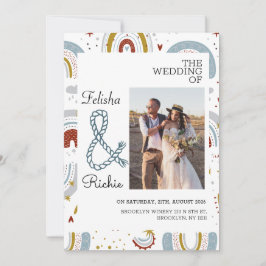 Terracotta Bright Boho Rainbows Bruiloft Save The Date
