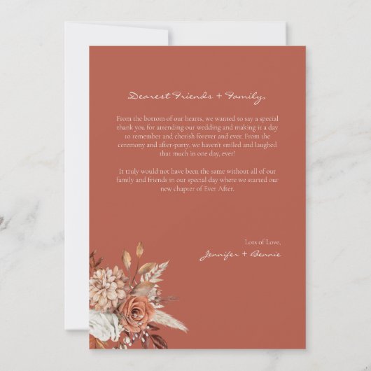 Terracotta Brown Bohemian Floral Rustic Wedding Bedankkaart (Achterkant)
