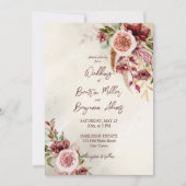 Terracotta brown boho flower bruiloft kaart (Voorkant)