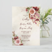 Terracotta brown boho flower bruiloft kaart (Staand voorkant)