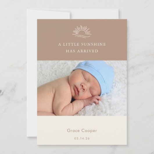 Terracotta Brown Boho Photo Baby Announcement Card Kaart (Voorkant)