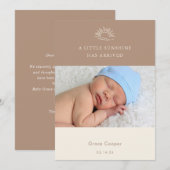 Terracotta Brown Boho Photo Baby Announcement Card Kaart (Voorkant / Achterkant)