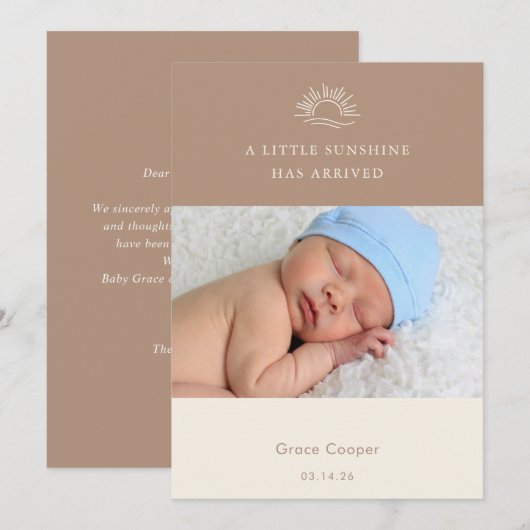 Terracotta Brown Boho Photo Baby Announcement Card Kaart (Voorkant / Achterkant)