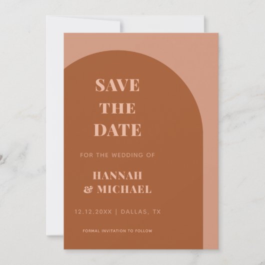 Terracotta Brown & Cream Minimalist Geometric Arch Save The Date (Voorkant)