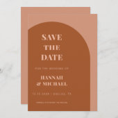 Terracotta Brown & Cream Minimalist Geometric Arch Save The Date (Voorkant / Achterkant)