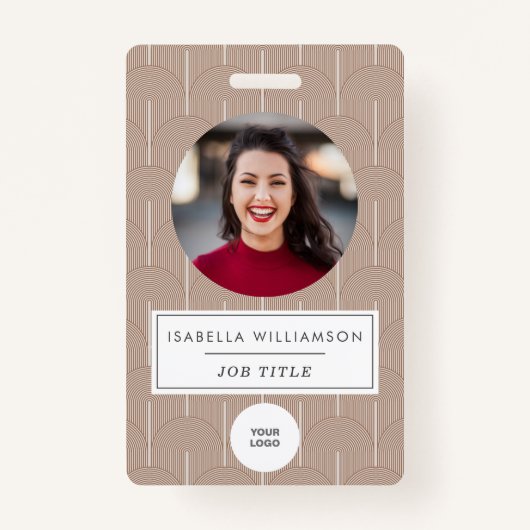 Terracotta Brown Lines Unique Employee Photo ID Badge (Voorkant)